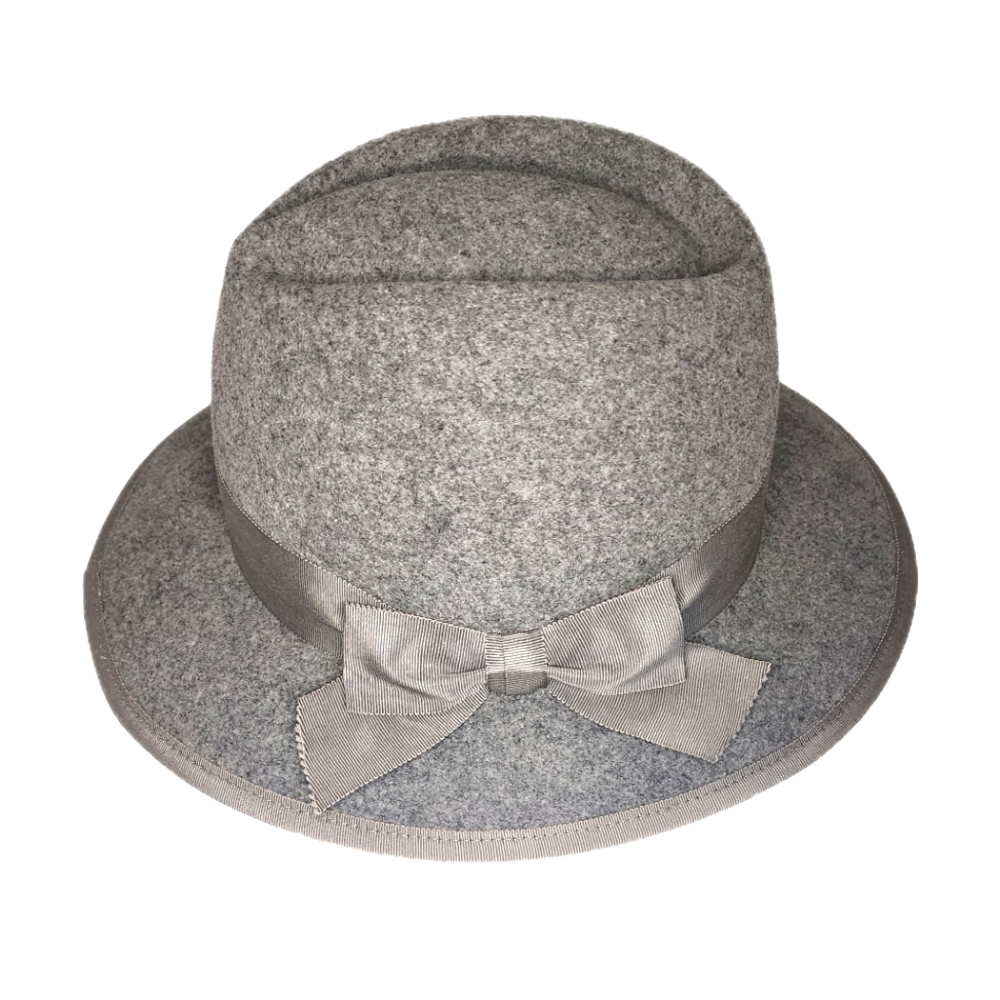 Vintage Betmar New York Wool Hat - Light Gray with Ribbon and Bow